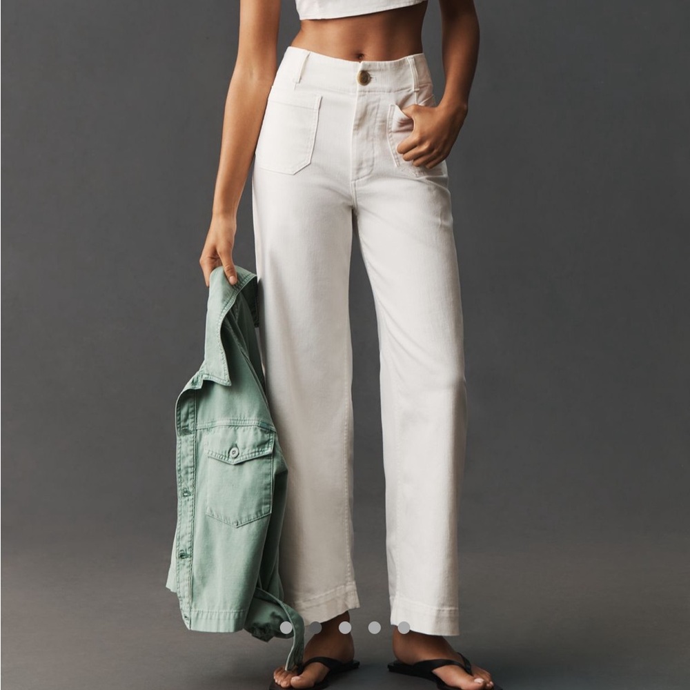 Anthropologie Maeve Cream Wide-Leg Trousers